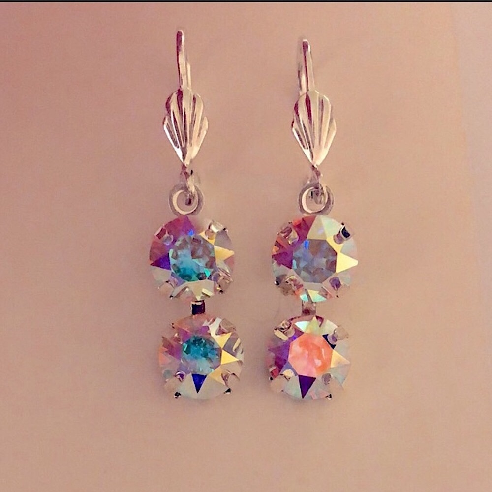 Aurora Borealis + Silver Crystal Drop Earrings - Picture 5 of 11